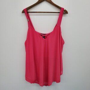 Ashley Stewart Womens Sleeveless Pink Tank Top Plus Size 26/28 Criss Cross Neck